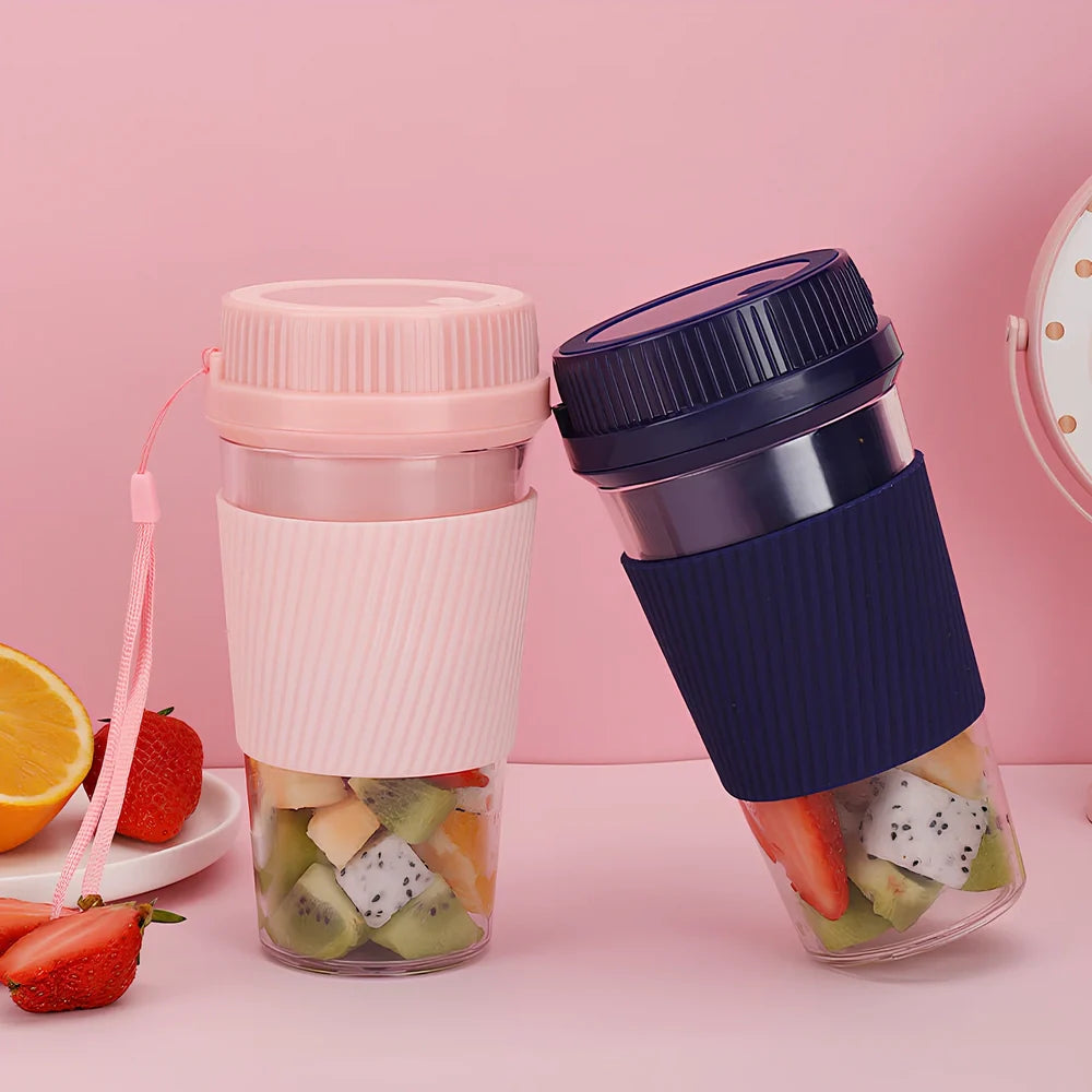 Pink portable USB blender with 400ml container, 37W motor, and 300ml juice capacity