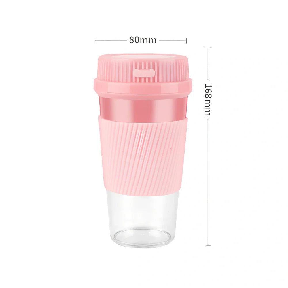 Pink portable USB blender with 400ml container, 37W motor, and 300ml juice capacity