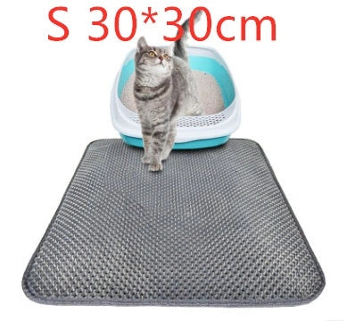 Deluxe Honeycomb Cat Litter Mat in various colors and sizes, featuring a waterproof base and high-elastic EVA foam design to effectively trap litter