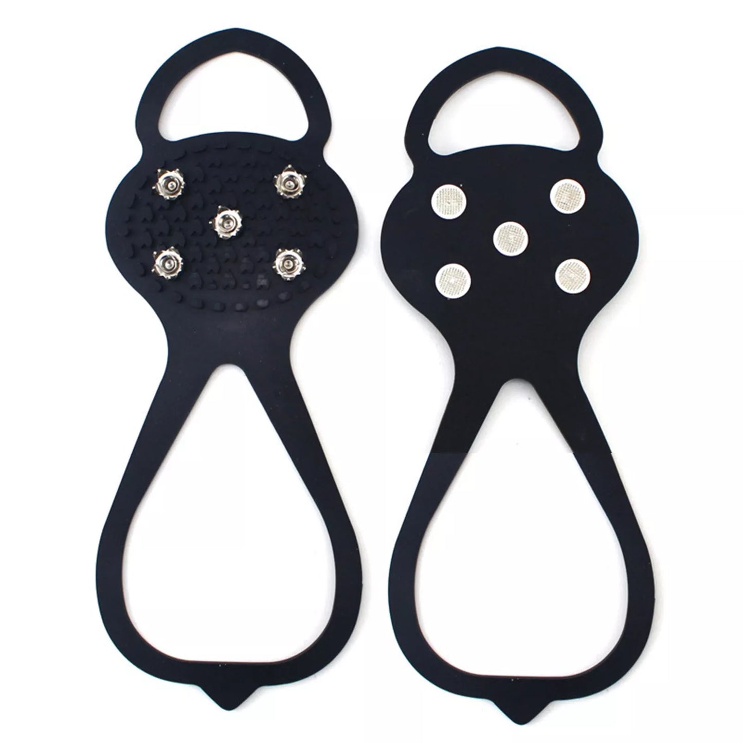 Unisex 5-toothed ice grippers for shoes, featuring durable rubber and steel teeth for superior traction on ice and snow.