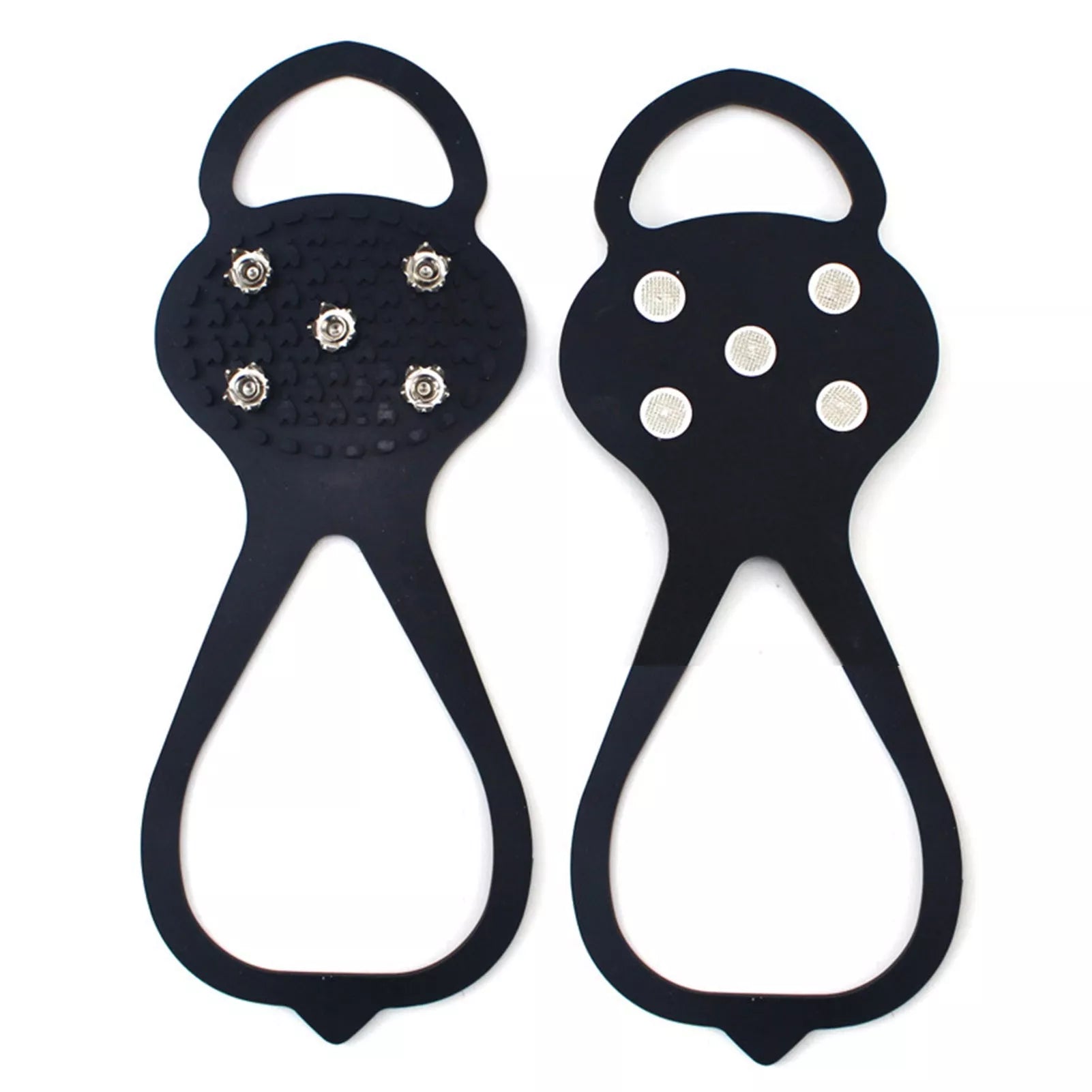 Unisex 5-toothed ice grippers for shoes, featuring durable rubber and steel teeth for superior traction on ice and snow.
