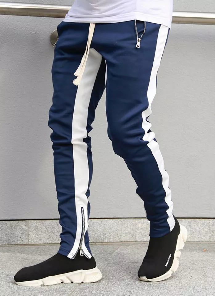 Men's casual pants with retro color stripe and inside zipper
