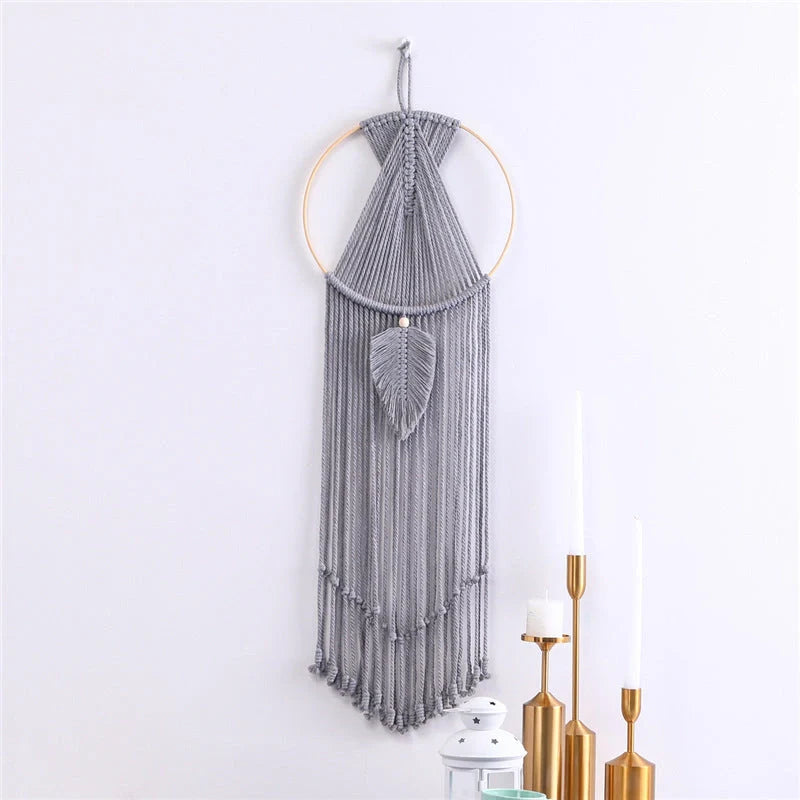 Hand-woven cotton leaf macrame wall hanging tapestry in Bohemian style