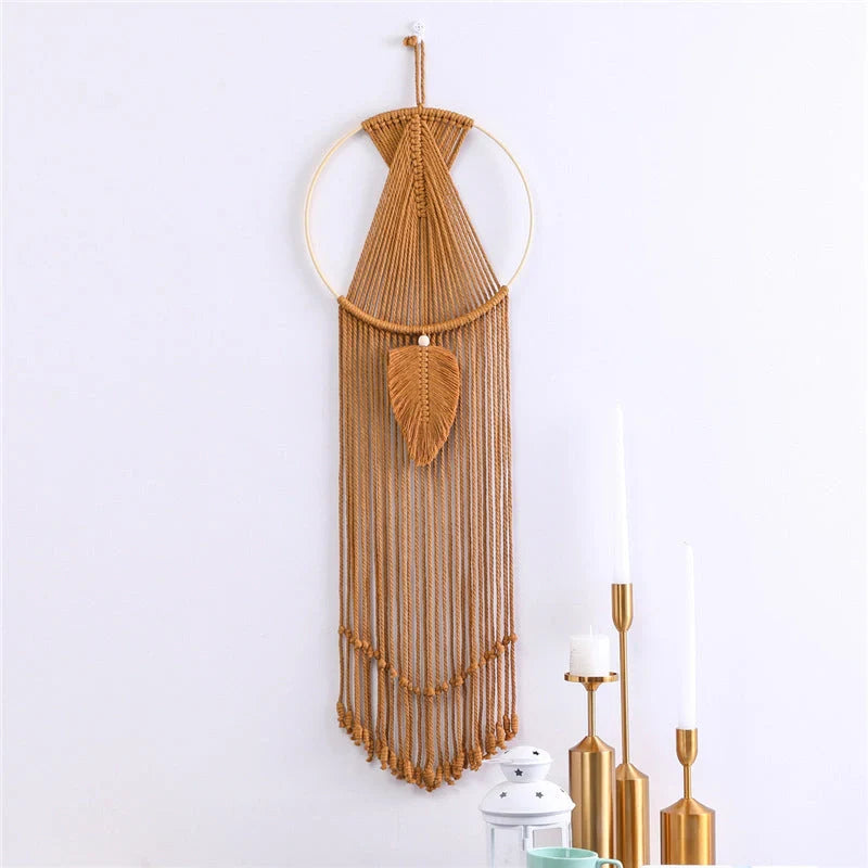 Hand-woven cotton leaf macrame wall hanging tapestry in Bohemian style