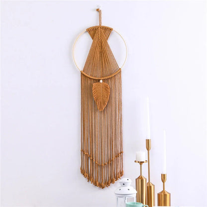 Hand-woven cotton leaf macrame wall hanging tapestry in Bohemian style