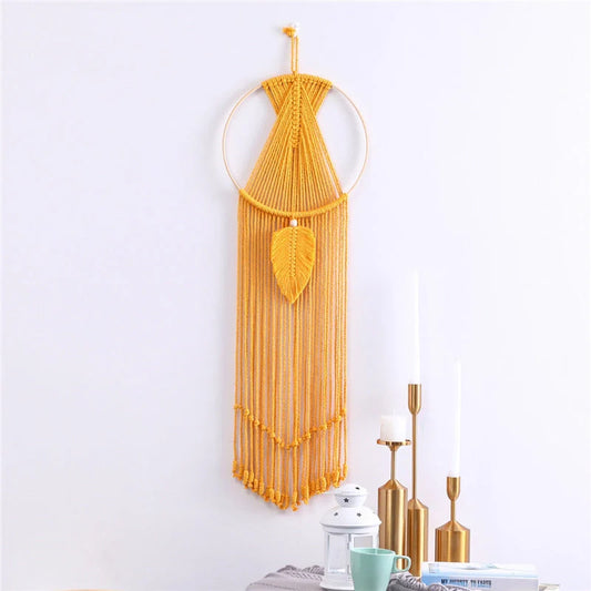 Hand-woven cotton leaf macrame wall hanging tapestry in Bohemian style