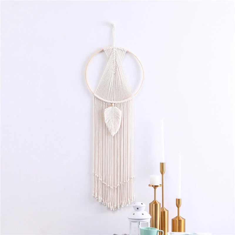 Hand-woven cotton leaf macrame wall hanging tapestry in Bohemian style