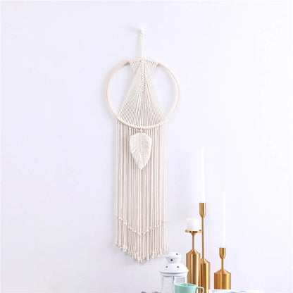 Hand-woven cotton leaf macrame wall hanging tapestry in Bohemian style