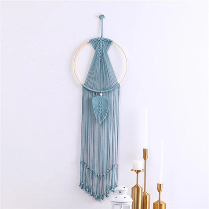 Hand-woven cotton leaf macrame wall hanging tapestry in Bohemian style