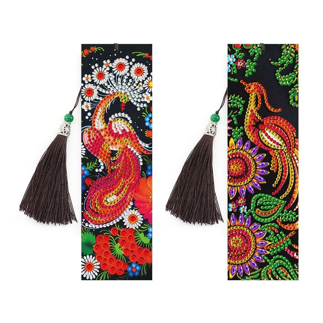 Handmade 5D diamond painting DIY bookmark kit with pendant on PU leather, measuring 6cm by 21cm.