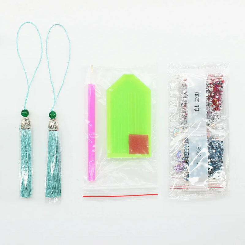 5D diamond painting bookmark DIY craft kit with pendant, handmade PU leather bookmark, 6 cm by 21 cm modern simple bookmark for readers and crafters, frameless diamond art bookmark set