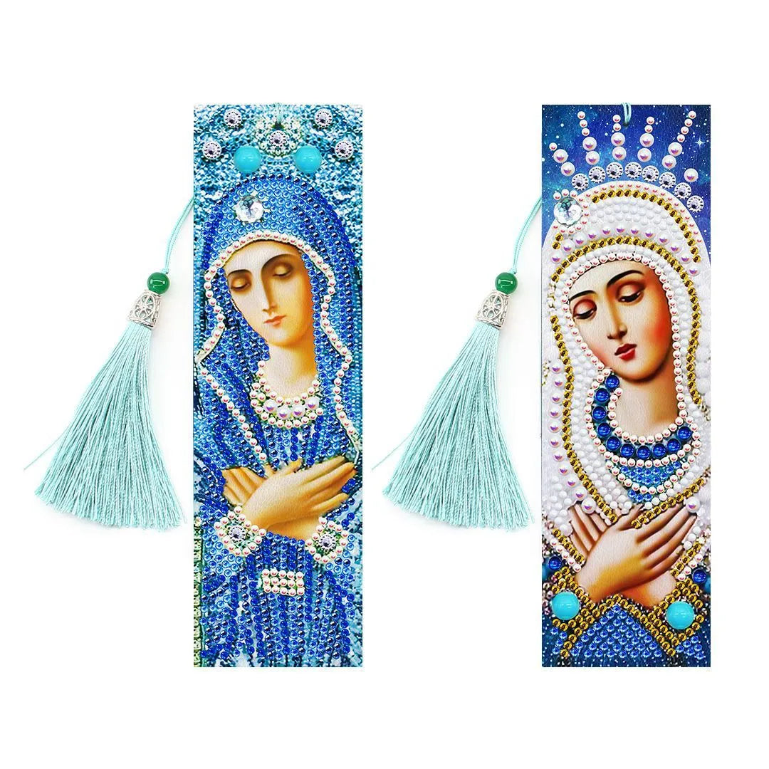Handmade 5D diamond painting DIY bookmark kit with pendant on PU leather, measuring 6cm by 21cm.