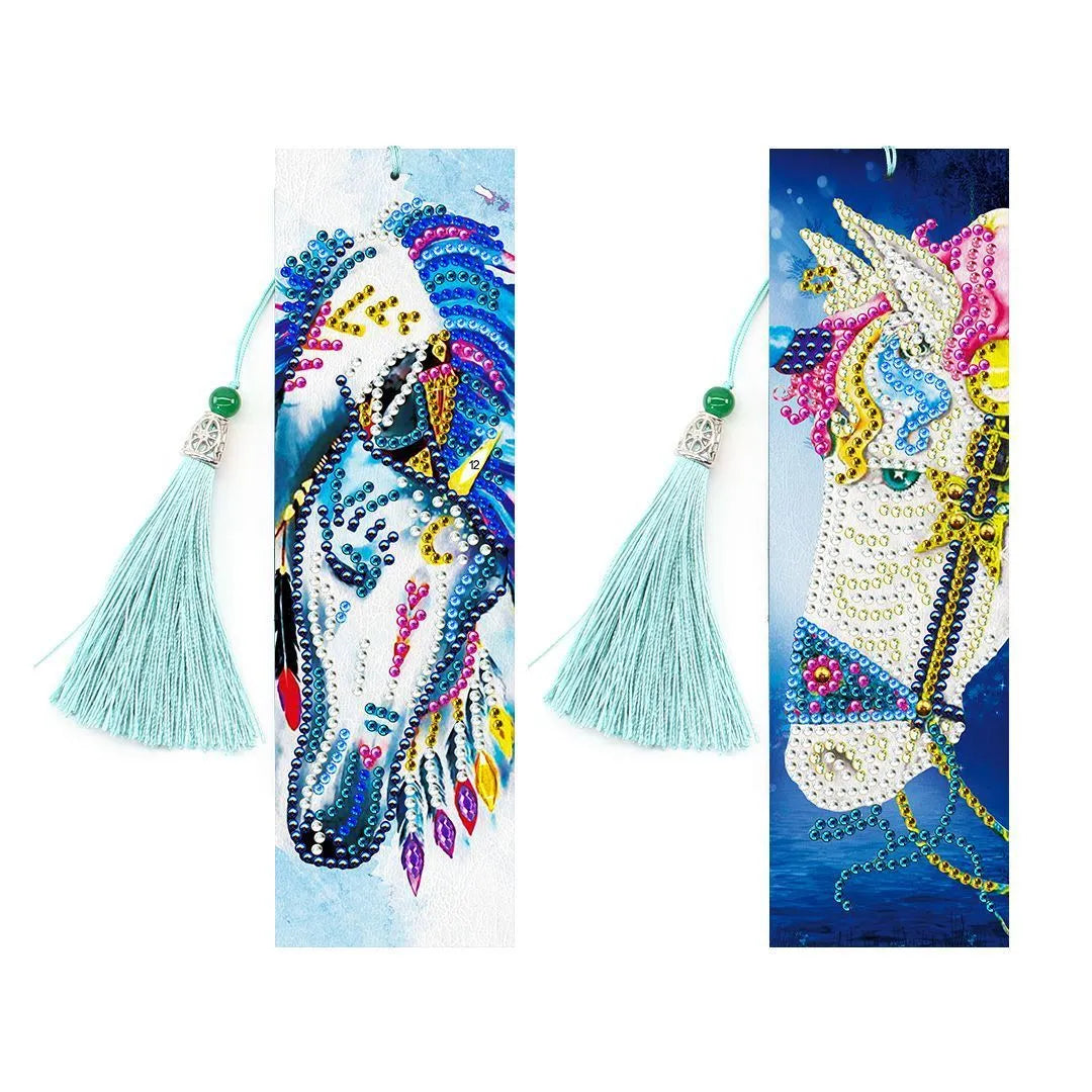 Handmade 5D diamond painting DIY bookmark kit with pendant on PU leather, measuring 6cm by 21cm.