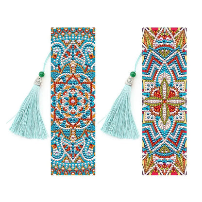 Handmade 5D diamond painting DIY bookmark kit with pendant on PU leather, measuring 6cm by 21cm.