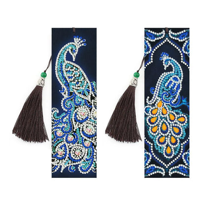 Handmade 5D diamond painting DIY bookmark kit with pendant on PU leather, measuring 6cm by 21cm.