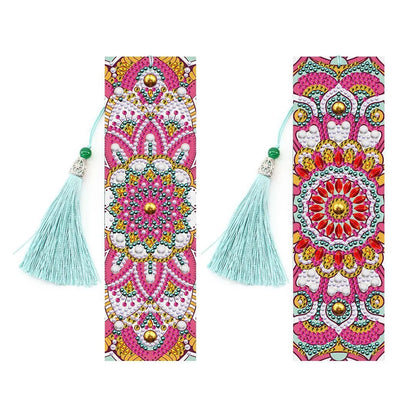 Handmade 5D diamond painting DIY bookmark kit with pendant on PU leather, measuring 6cm by 21cm.
