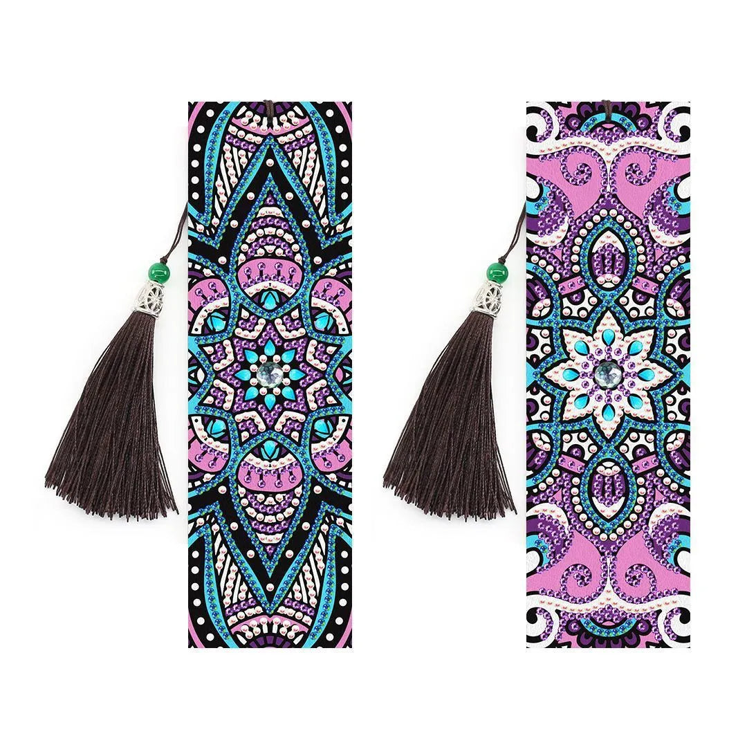Handmade 5D diamond painting DIY bookmark kit with pendant on PU leather, measuring 6cm by 21cm.
