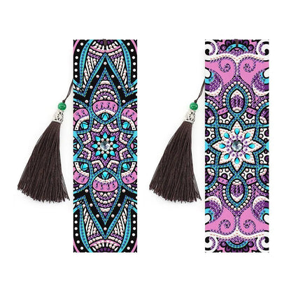 Handmade 5D diamond painting DIY bookmark kit with pendant on PU leather, measuring 6cm by 21cm.