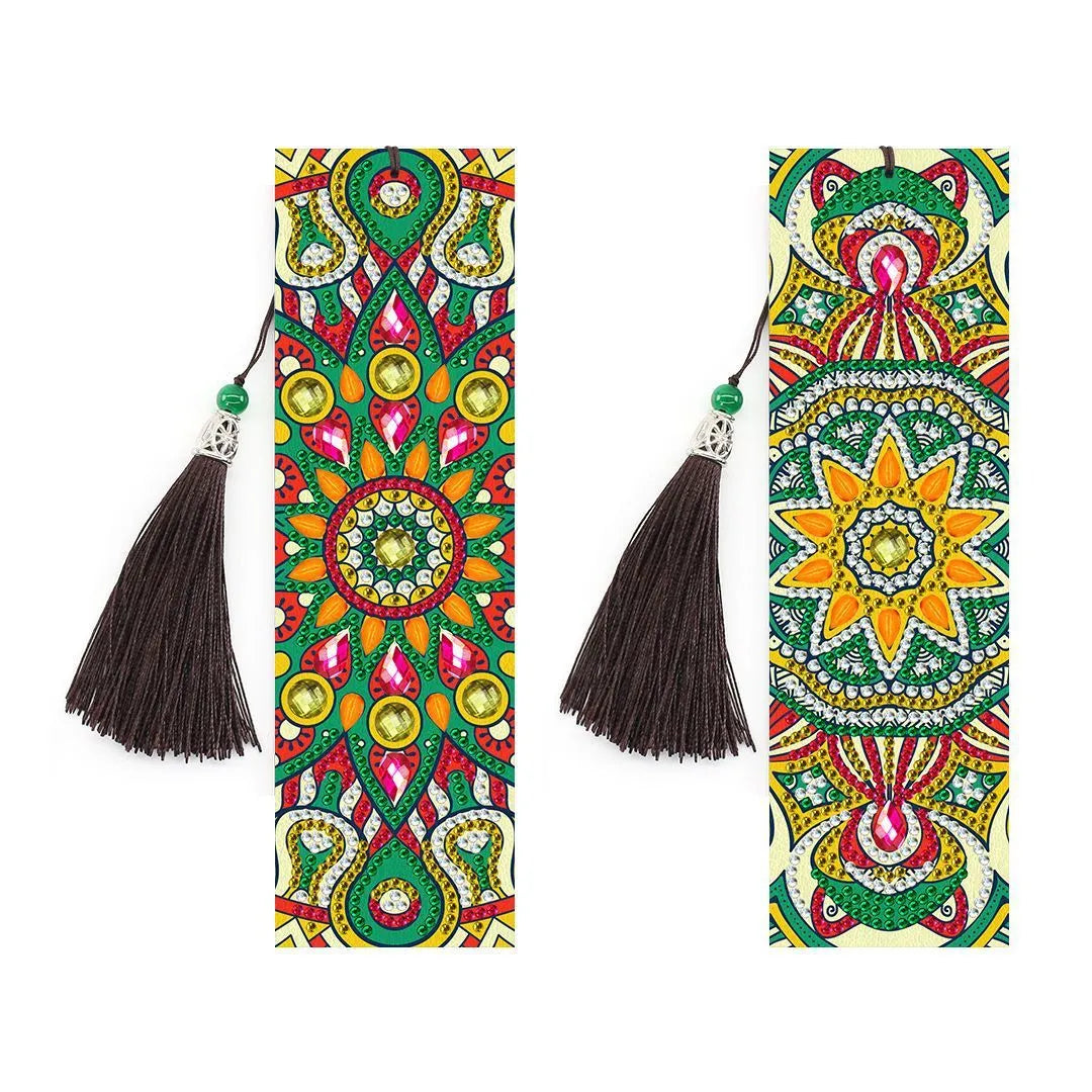 Handmade 5D diamond painting DIY bookmark kit with pendant on PU leather, measuring 6cm by 21cm.