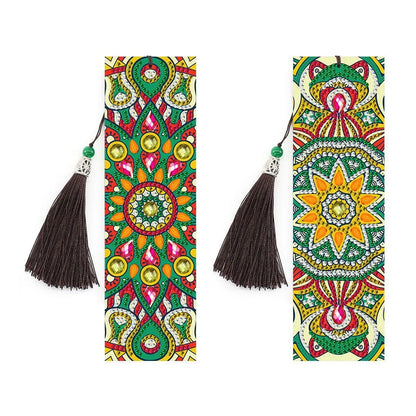 Handmade 5D diamond painting DIY bookmark kit with pendant on PU leather, measuring 6cm by 21cm.