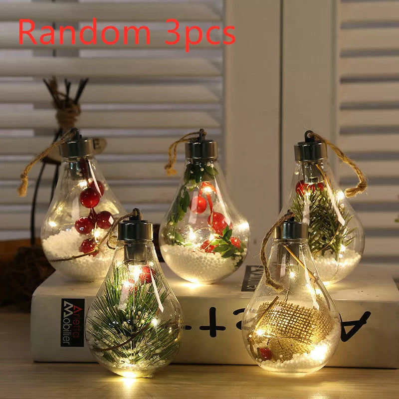 Transparent Christmas bulb ornament with bright colors, 7x7x11cm