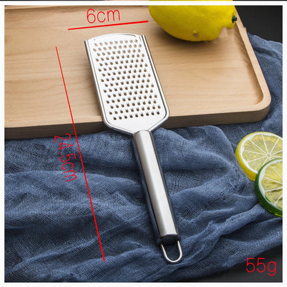 Stainless steel kitchen grater set with four grating options for cheese, vegetables, and ginger