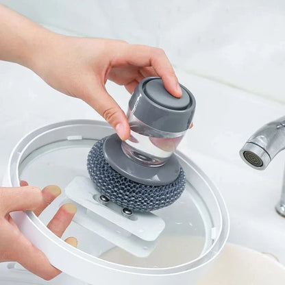 Kitchen Soap Dispensing Palm Brush Cleaner with Push-Type Design for efficient cleaning