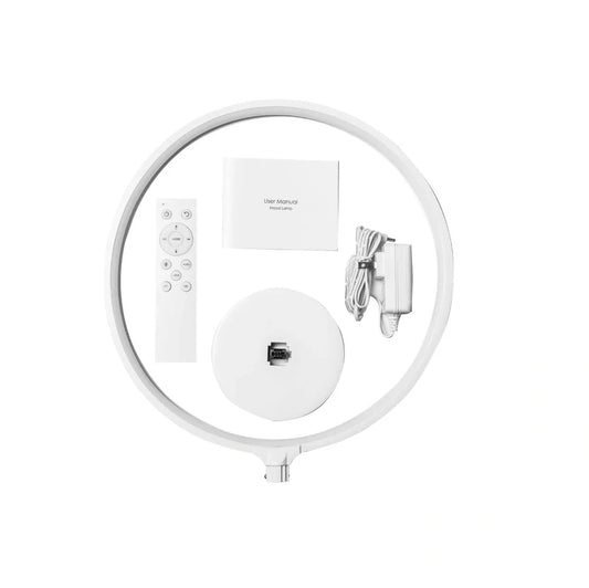 White Full Moon table lamp with adjustable colour temperature and remote control on wooden surface