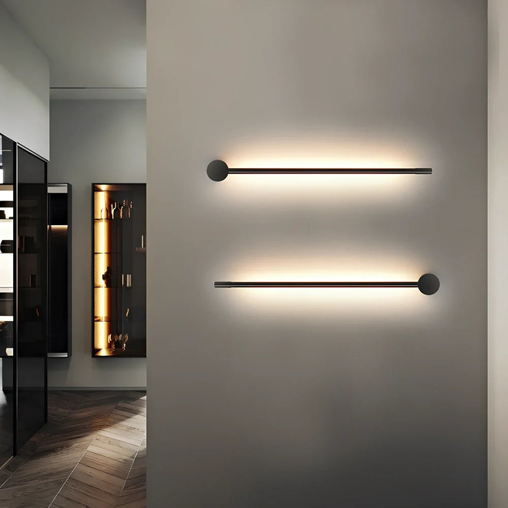 Black 60cm linear LED bathroom mirror lamp with acrylic shade mounted above bathroom mirror