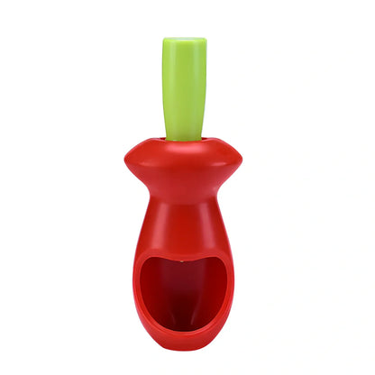 Red plastic fruit corer gadget, 5cm x 13cm, for removing cores from apples and pears in one plunge