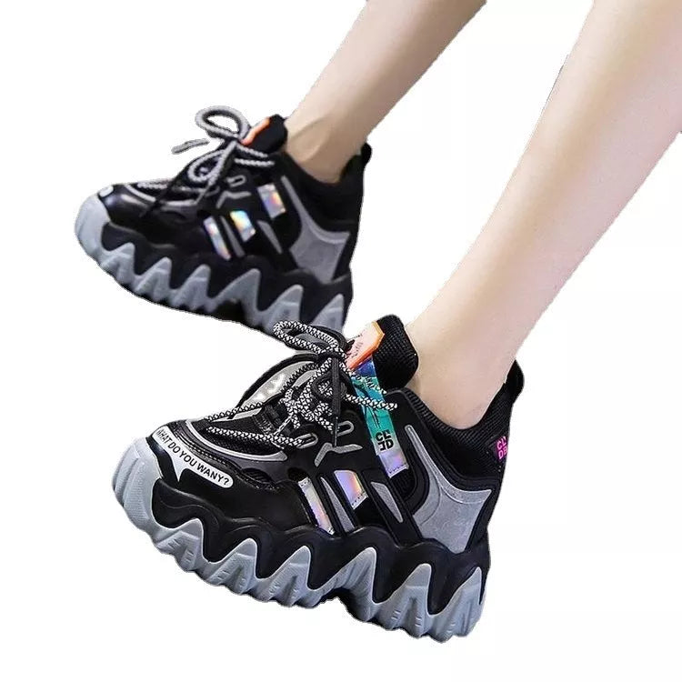 Women's grey and orange platform casual sports shoes with waterproof feature