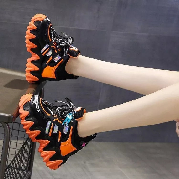 Women's grey and orange platform casual sports shoes with waterproof feature