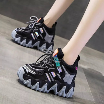 Women's grey and orange platform casual sports shoes with waterproof feature