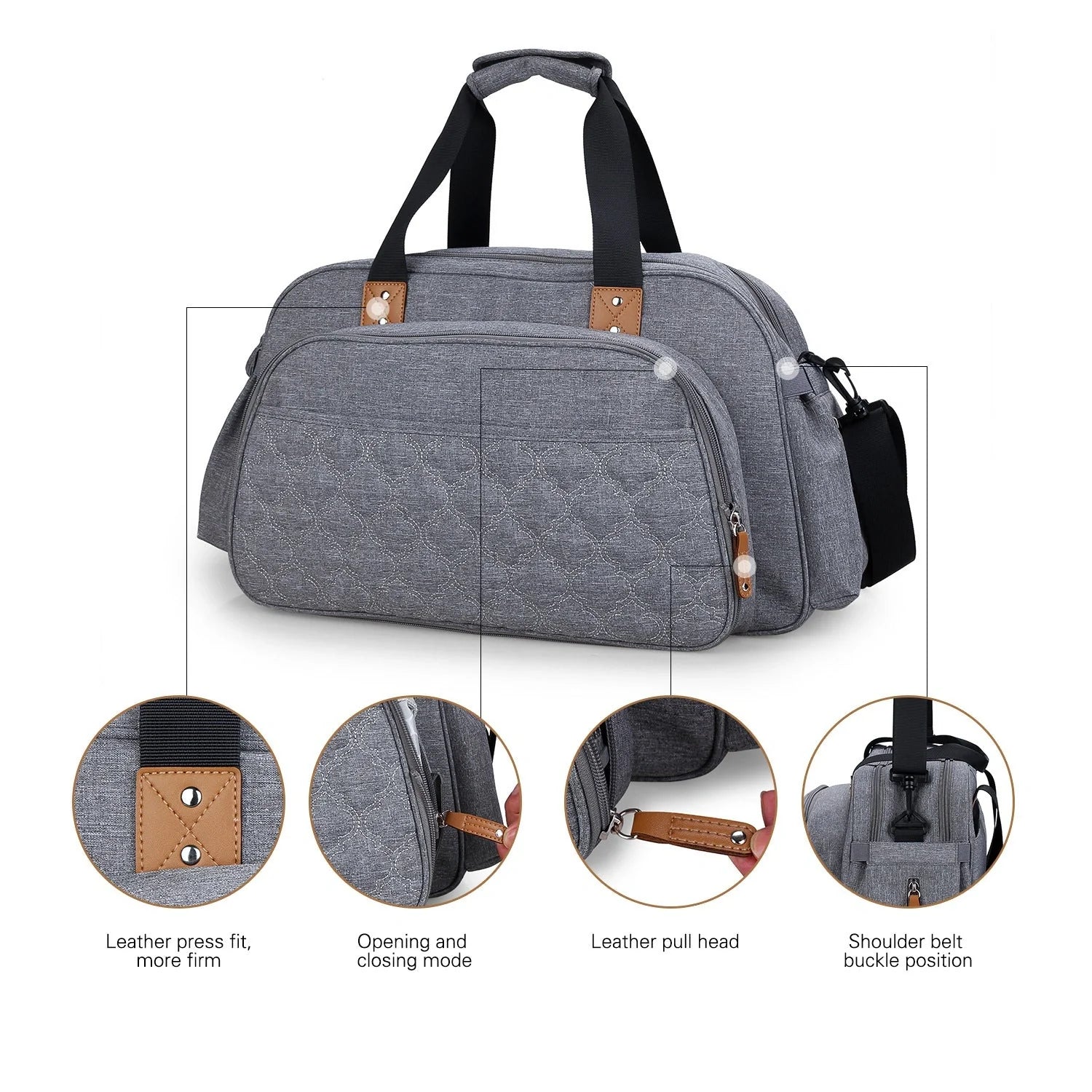 Convertible baby diaper bag with changing table and crib functionality in black and grey