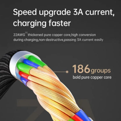 Black MFi-compatible iPhone charging cable with LED status light in 1.2m or 1.8m length options
