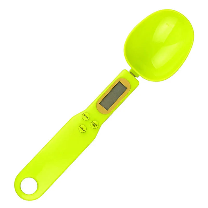 Black electronic measuring spoon scale showing digital display with spoon bowl for kitchen weighing