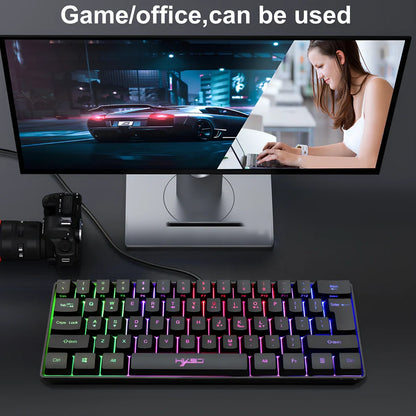 61-key gaming membrane keyboard with RGB backlighting and black ABS casing