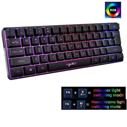 61-key gaming membrane keyboard with RGB backlighting and black ABS casing