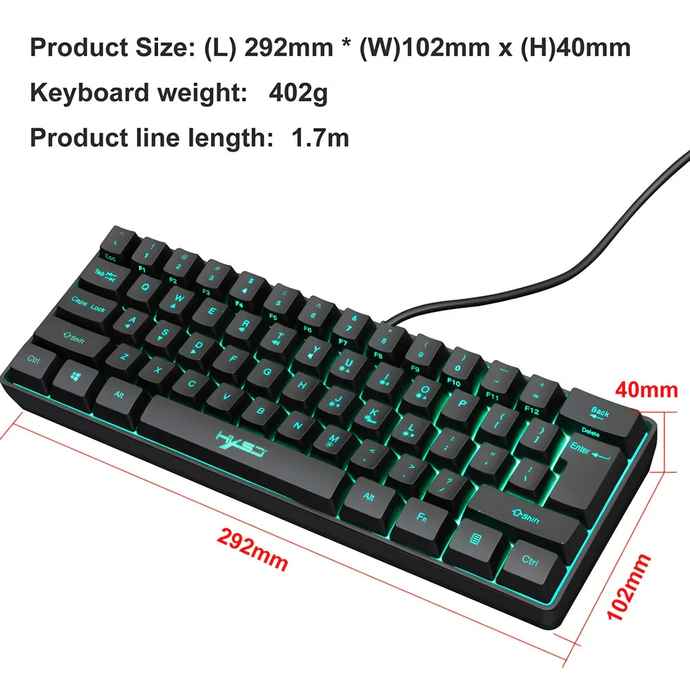 61-key gaming membrane keyboard with RGB backlighting and black ABS casing