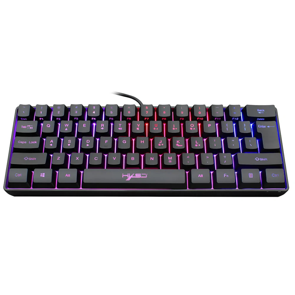 61-key gaming membrane keyboard with RGB backlighting and black ABS casing