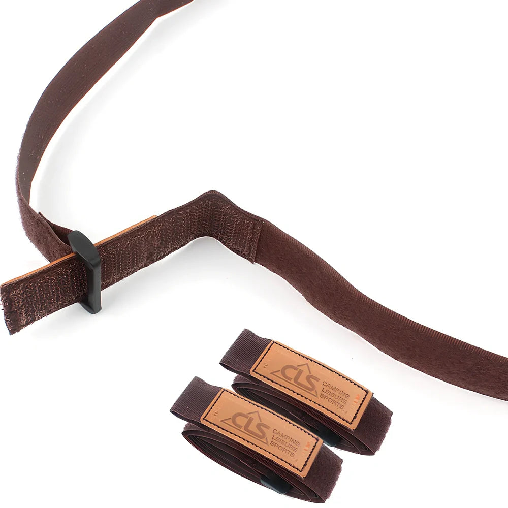 Brown camping binding straps with adjustable buckle, 110cm length for securing outdoor equipment
