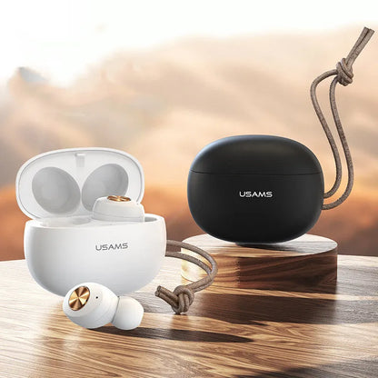 Wireless Bluetooth Mini TWS Binaural Headphones Pebble Series in black, green, or white with 4.4g earbuds and charging case