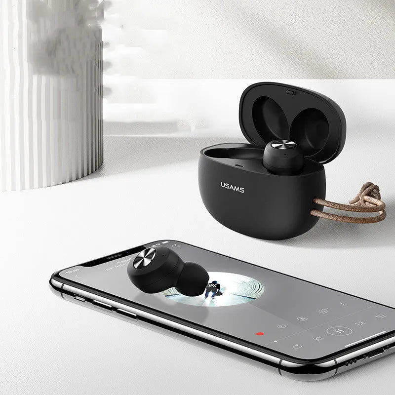 Wireless Bluetooth Mini TWS Binaural Headphones Pebble Series in black, green, or white with 4.4g earbuds and charging case