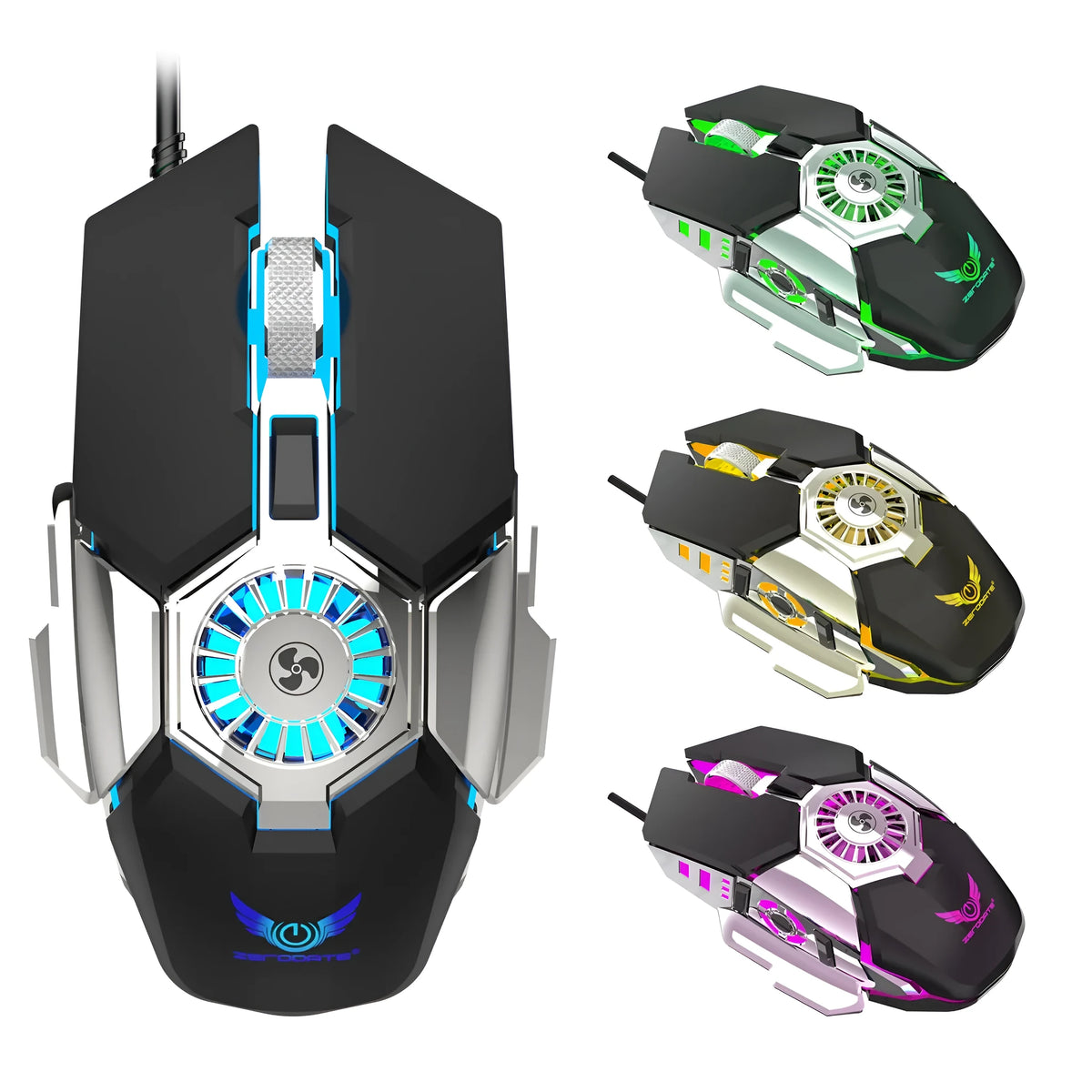 Macro Programming RGB luminous chicken wired mouse, 6400dpi, black or grey, USB, 1.5m cable