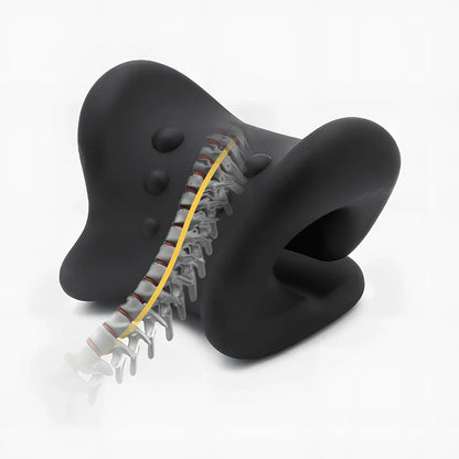 Magnetic cervical pillow with snail shape design showing six-point traction system and 13cm support height