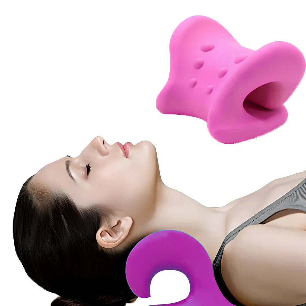 Magnetic cervical pillow with snail shape design showing six-point traction system and 13cm support height