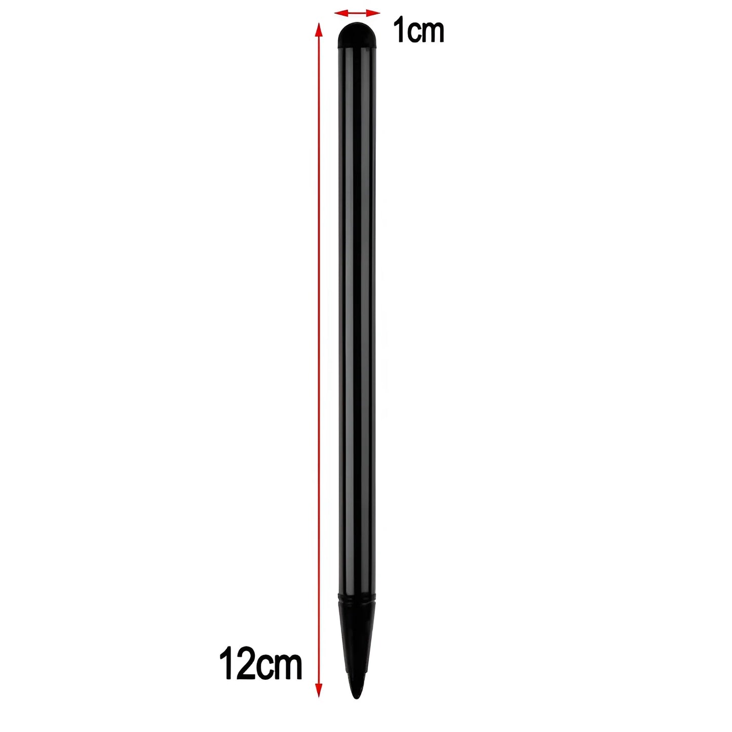 Dual-purpose touch screen stylus pen for mobile phones in silver, black, or red