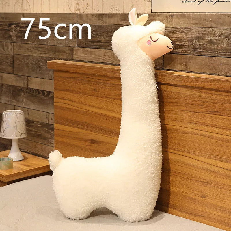 Soft white alpaca plush toy pillow with removable washable cover