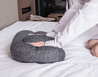 Round foam neck support pillow with pure cotton cover and adjustable height for personalized comfort