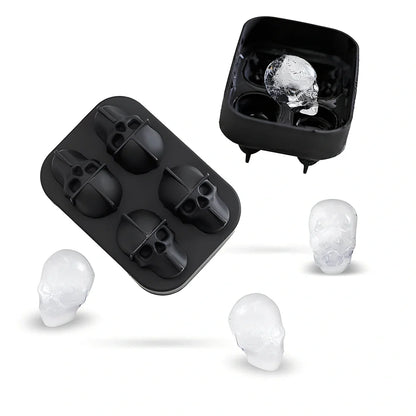 Silicone skull ice tray with detailed 3D cavities creating Halloween-themed ice sculptures